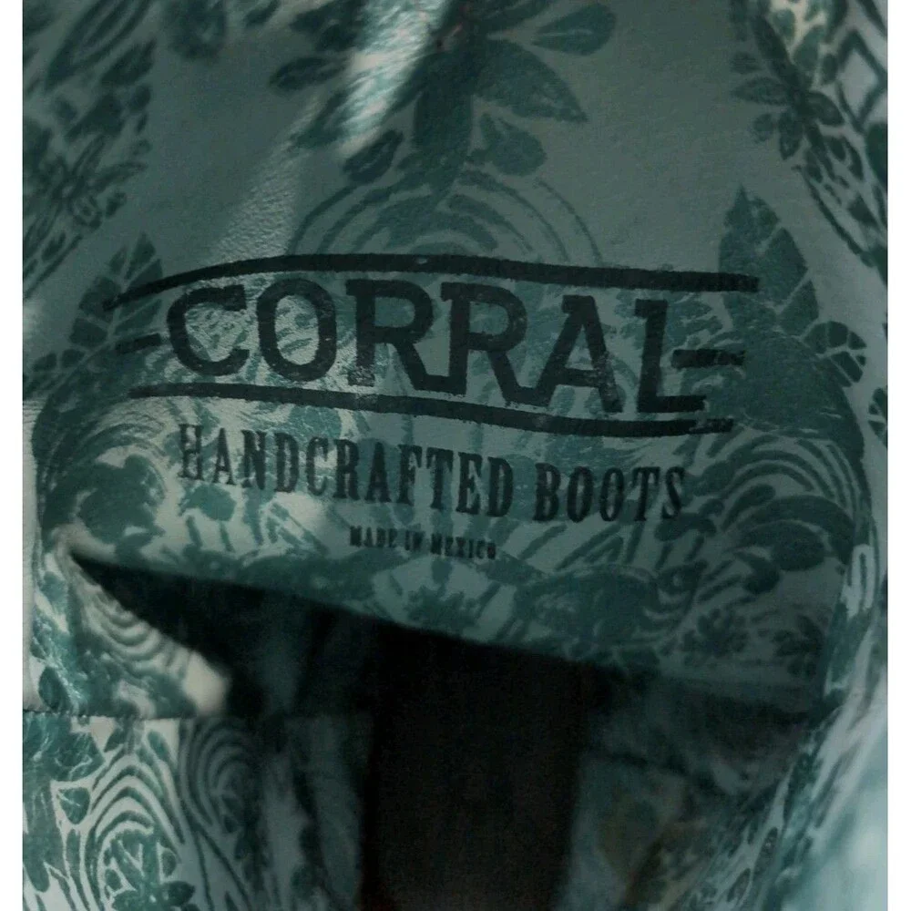 CORRAL SAND/TEAL   CRACKEL & FEATHER SQUARE TOE COWBOY BOOT MEN'S SIZE 12M EUC